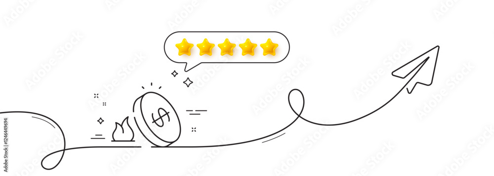 Poster gas price line icon. continuous line with share plane. fuel tax sign. lpg rate symbol. five star rat