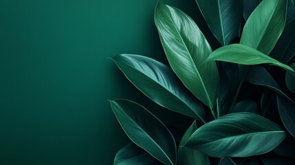 Closeup of vibrant green tropical leaves against a dark background