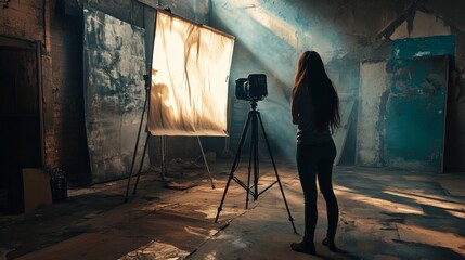 Fototapeta premium Photography studio with a photographer and natural lighting