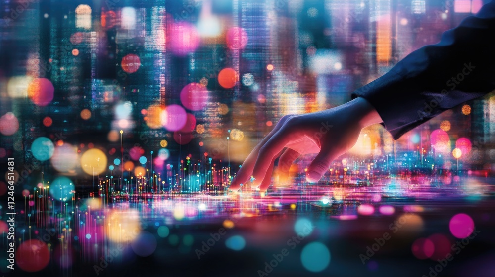 Poster strategic marketing plan development with holographic graphs and data-driven insights.