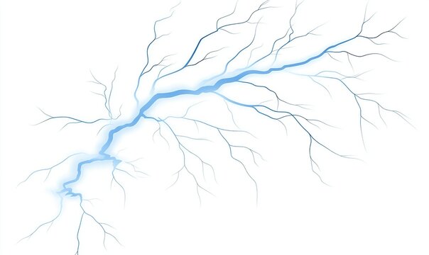 Electric blue lightning bolt striking white background, ideal for power or energy concepts