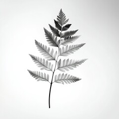Naklejka premium Delicate Fern Leaf Sketch, intricate pencil rendering, soft grayscale tones, elegant nature element, isolated on pure white background