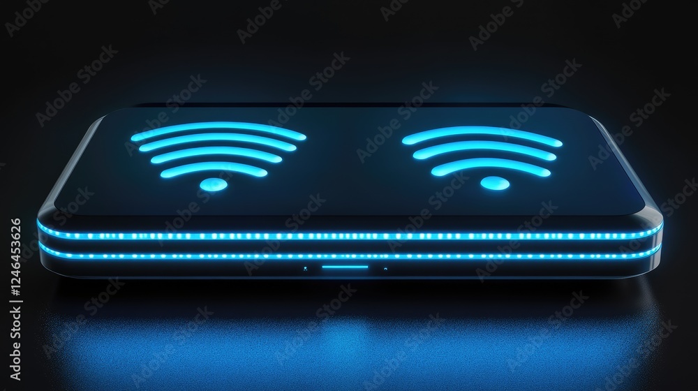 Poster wi-fi signals and data flow connecting smart devices in a digital ecosystem.