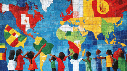 A peaceful scene of people from different nations working together in harmony to symbolize global tolerance (1)