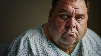 Obraz premium Unmasking the Struggle A Closeup Portrait of a Man Battling Severe Obesity
