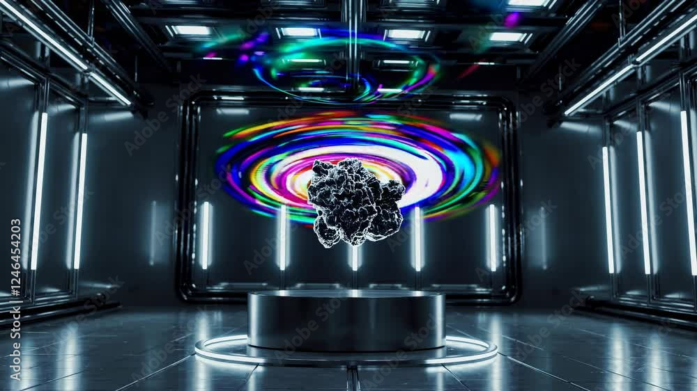 Leinwandbilder futuristic holographic display showcasing colorful swirling patterns in a modern tech environment