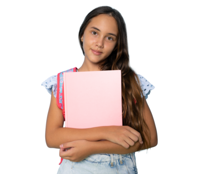 Portrait of attractive cute young student girl isolated over transparent background. PNG transparent - Powered by Adobe