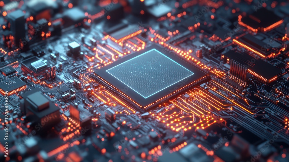 Aufkleber high-tech circuit board with glowing elements and modern design