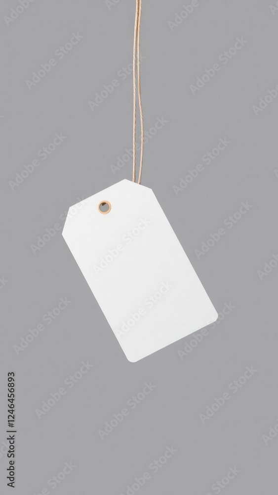 Poster a blank white tag with a string, perfect for labeling items or gifts in various creative projects. i