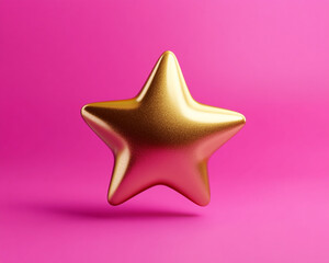 Obraz premium Shiny golden star resting against a vibrant pink background, symbol of excellence, achievement, and premium rating representation