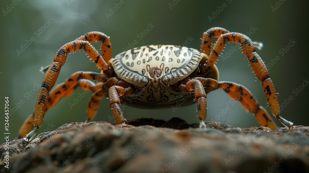 Poster close-up view of a vibrant crab perched on a textured surface in a natural setting