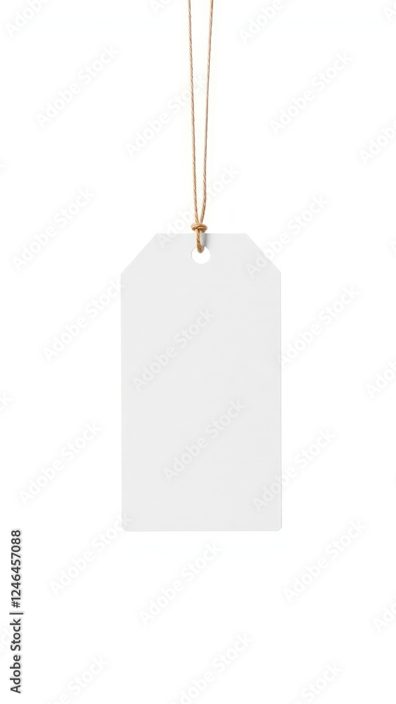 Poster a blank white tag with a string, perfect for labeling items or gifts in various creative projects. i