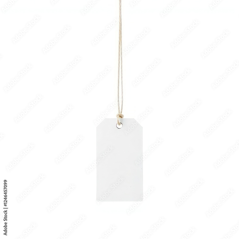 Poster a blank white tag with a string, perfect for labeling items or gifts in various creative projects. i