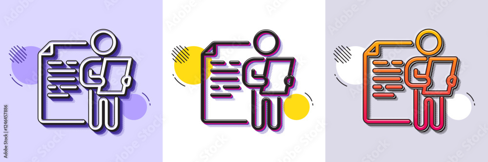 Poster job interview document line icon. halftone dotted pattern. gradient icon with grain shadow. cv file 