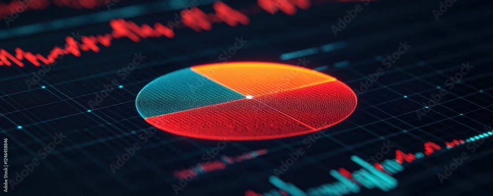 Poster a vibrant pie chart is showcased on a dark background, complemented by colored graphs, illustrating 