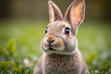 Fototapeta premium young rabbit in natural setting looking upwards fur gradient