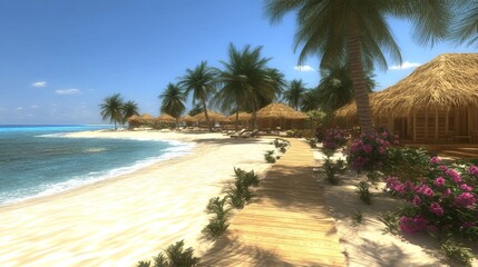 Tropical Beach Resort Paradise Wooden Bungalows