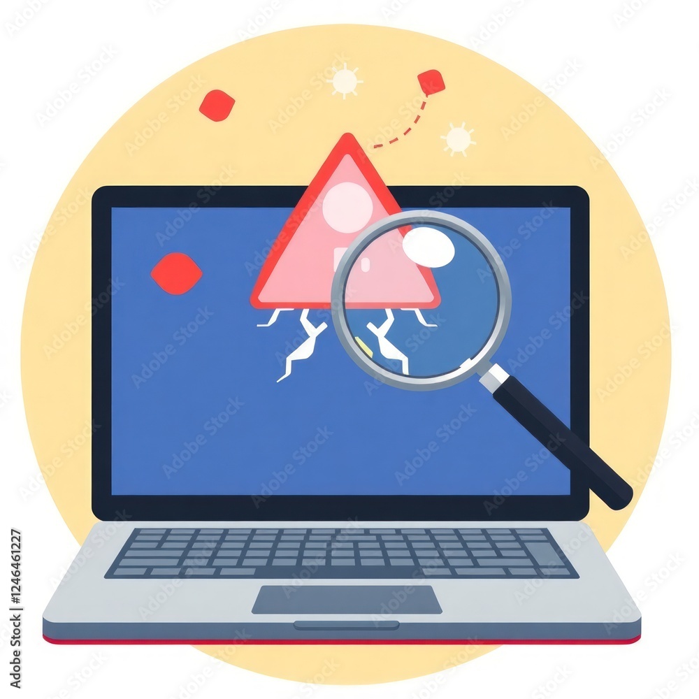 Aufkleber computer bug detection icon. system error warning on a laptop. emergency alert. scanning for malware