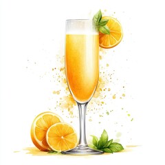 Mimosa Cocktail Clipart, vibrant brunch drink illustration, watercolor design, fresh and airy, isolated on white background