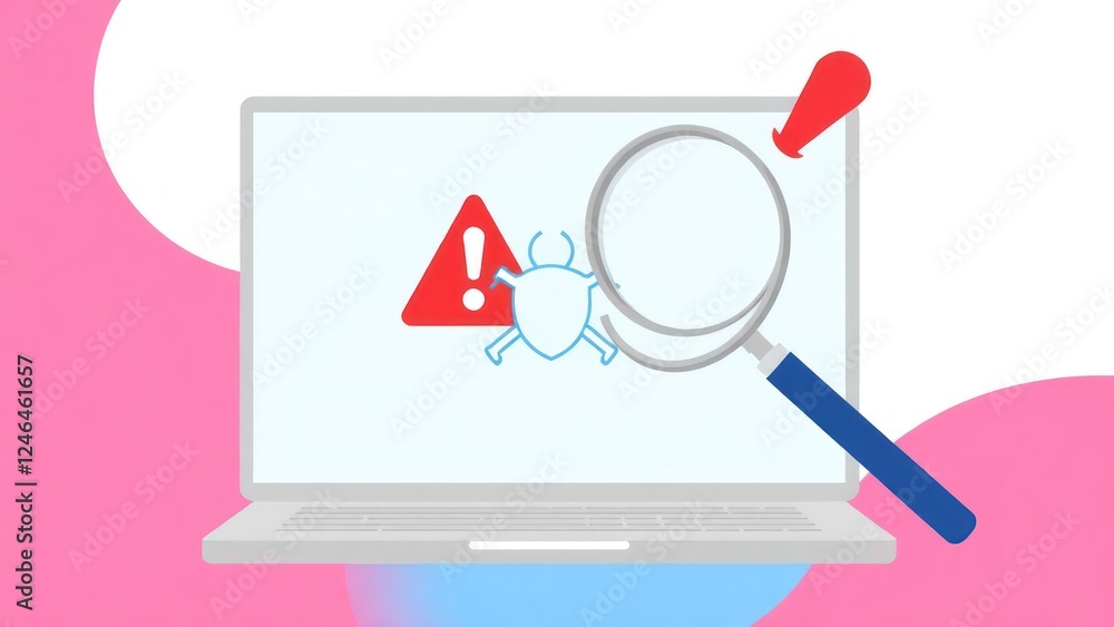 Aufkleber computer bug detection icon. system error warning on a laptop. emergency alert. scanning for malware