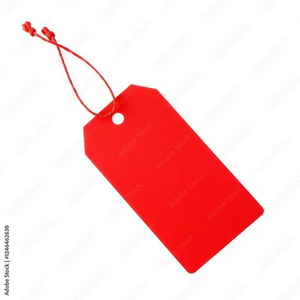 Poster a vibrant red tag featuring a smooth surface and a secure tie, perfect for labeling items and enhanc