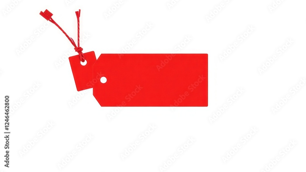 Poster a vibrant red tag featuring a smooth surface and a secure tie, perfect for labeling items and enhanc