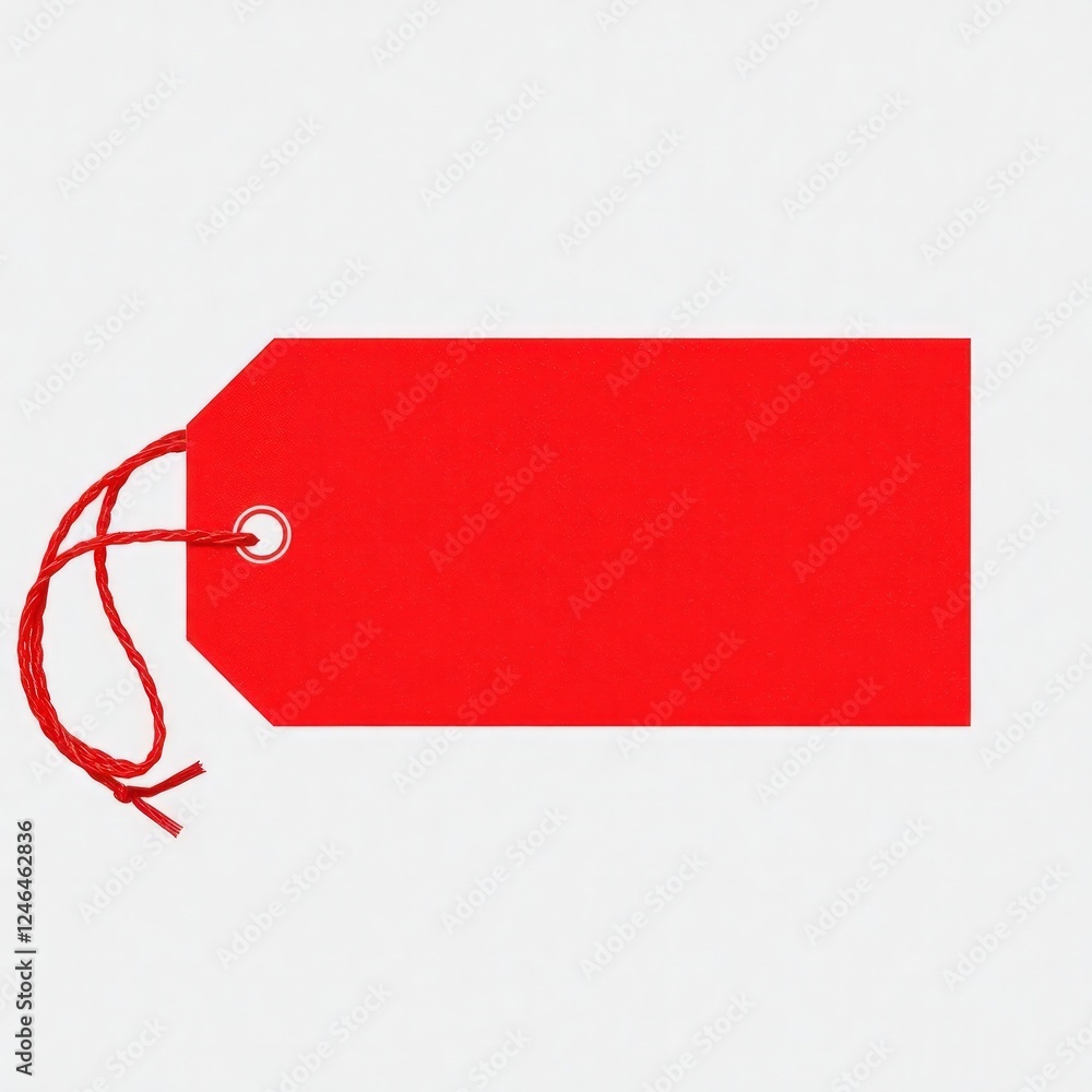Poster a vibrant red tag featuring a smooth surface and a secure tie, perfect for labeling items and enhanc