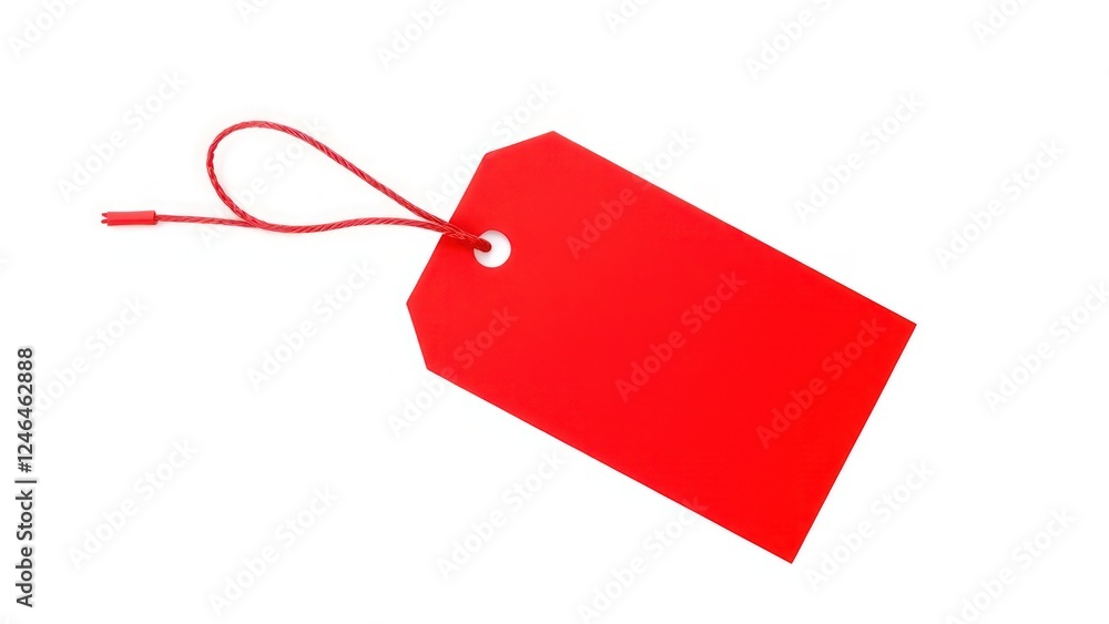 Poster a vibrant red tag featuring a smooth surface and a secure tie, perfect for labeling items and enhanc
