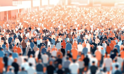 Large crowd gathered in city square, possibly for event or protest, blurred background