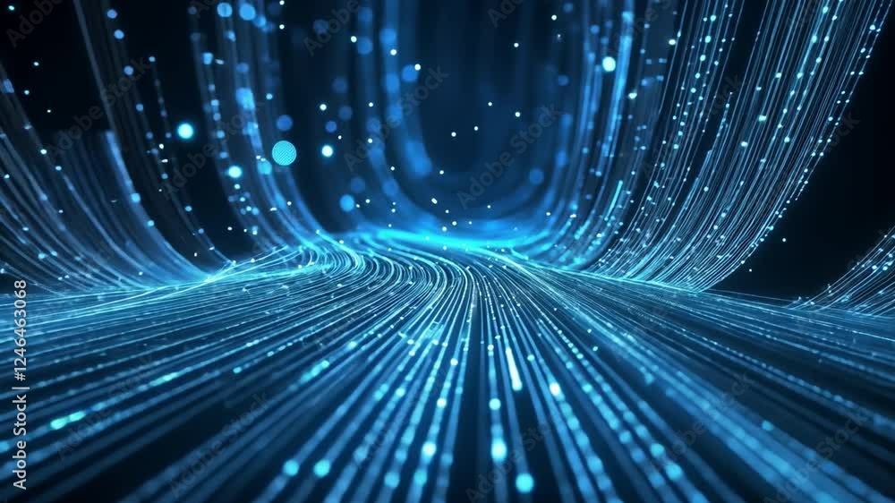 Poster abstract blue data stream: a mesmerizing abstract digital art depicting a luminous blue data stream 