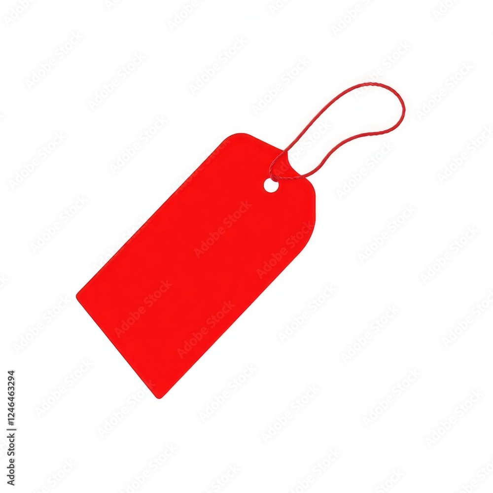 Poster a vibrant red tag featuring a smooth surface and a secure tie, perfect for labeling items and enhanc