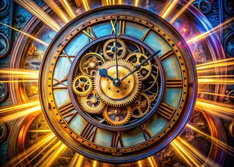 Obraz premium Retro timelapse wall clock showing dynamic time. Detailed, animated analog clock face. Vintage effect, looping motion.