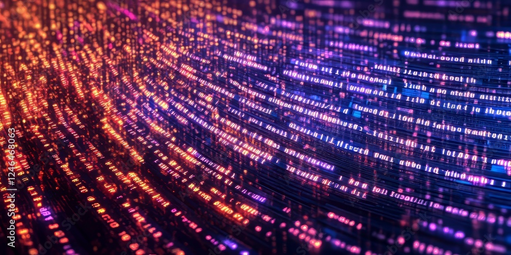 Poster glowing data stream modern tech abstract of vivid digital information flow on dark backdrop