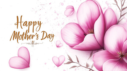 Happy Mother's Day greeting card with violet pink flower and heart