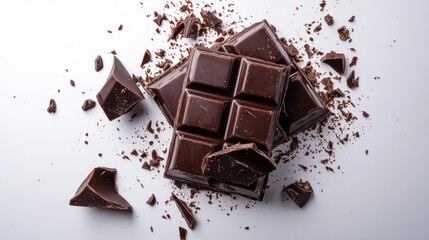 Fototapeta premium Dark chocolate chunks on a white surface
