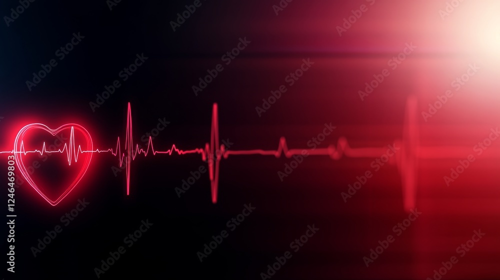 Poster A glowing red pulse line creates the outline of a heart against a deep black background, emphasizing themes of health and cardiology with space for text