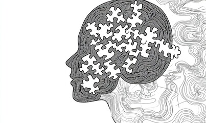 Profile of a head with puzzle pieces representing thoughts, ideas, and mental processes