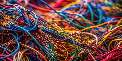 Messy wires, a digital art close-up.