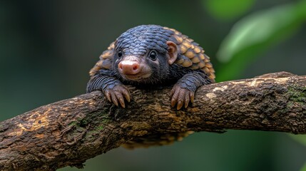 Fototapeta premium Endangered Pangolin Portrait: Close-Up of a Scaly Anteater in Natural Habitat
