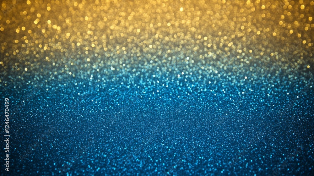 Poster a captivating blend of blue, gold, and black glitter lights creates a dynamic gradient effect, featu