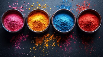 Colorful Holi Powder in Bowls – Vibrant Festival Colors