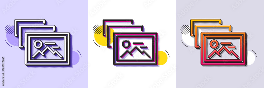 Poster photo album line icon. halftone dotted pattern. gradient icon with grain shadow. image thumbnail sig