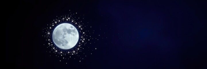 Fototapeta premium Serene Full Moon Night Sky with Sparkling Stars Celestial Background Image