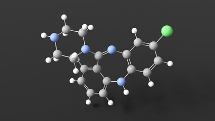 desmethylclozapine molecule 3d, molecular structure, ball and stick model, structural chemical formula antipsychotics