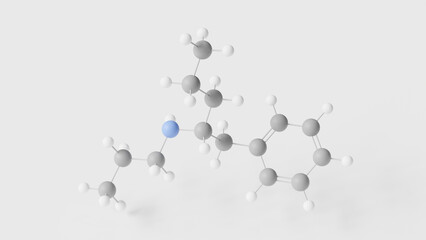 phenylpropylaminopentane molecule 3d, molecular structure, ball and stick model, structural chemical formula antidepressants