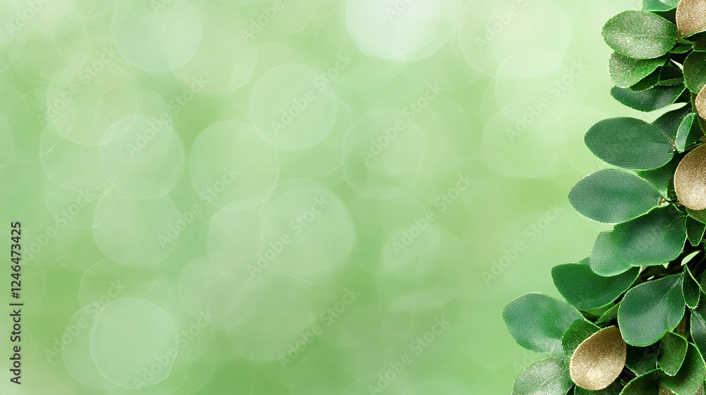 Poster close-up view of lush green foliage against soft bokeh background in tranquil setting