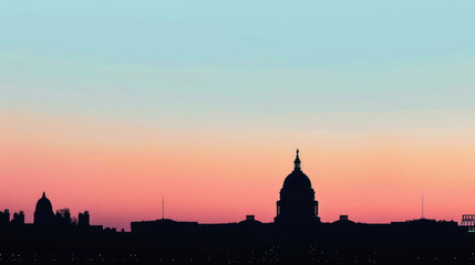 Fototapeta premium Minimalist Capitol Hill silhouette against a pastel sky