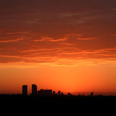 sunset over city