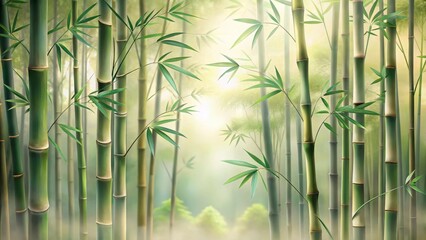 Lush Bamboo Forest with Soft Light and Misty Atmosphere
