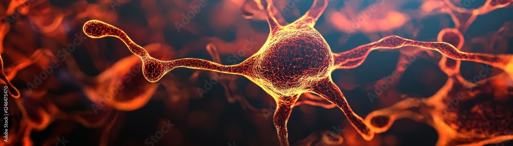 Poster a vibrant depiction of a neuron, showcasing its intricate structure and connections, highlighting th